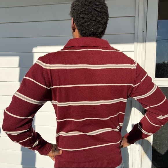 NWT Vintage deadstock burgundy striped collared acrylic sweater retro throwback - Picture 9 of 15
